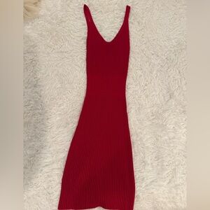 Red Ribbed Midi Knit Dress